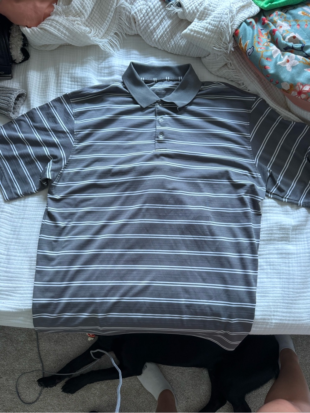 Men's Gray Horizontal-Stripe Short-Sleeve Polo